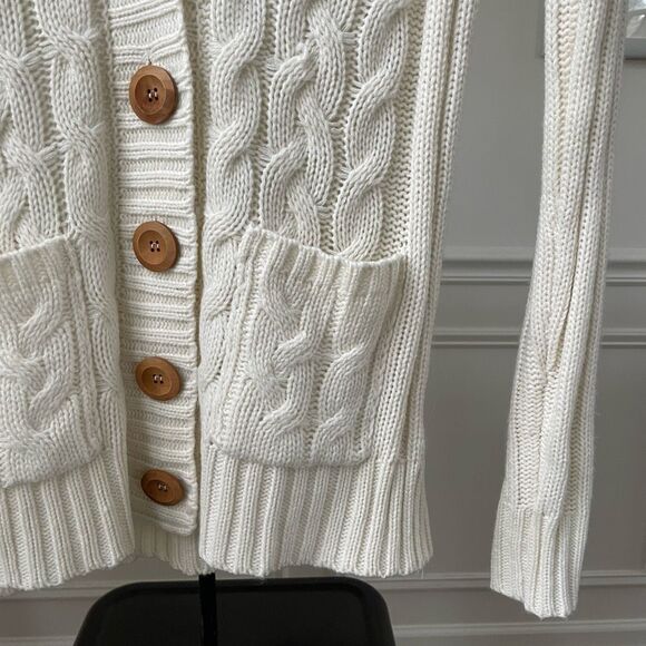 Fervour ModCloth Fisherman Cardigan Sweater Ivory L - Picture 3 of 7
